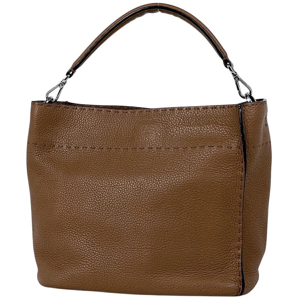 Fendi Selleria Anna Shoulder Bag Stitched Leather Brown